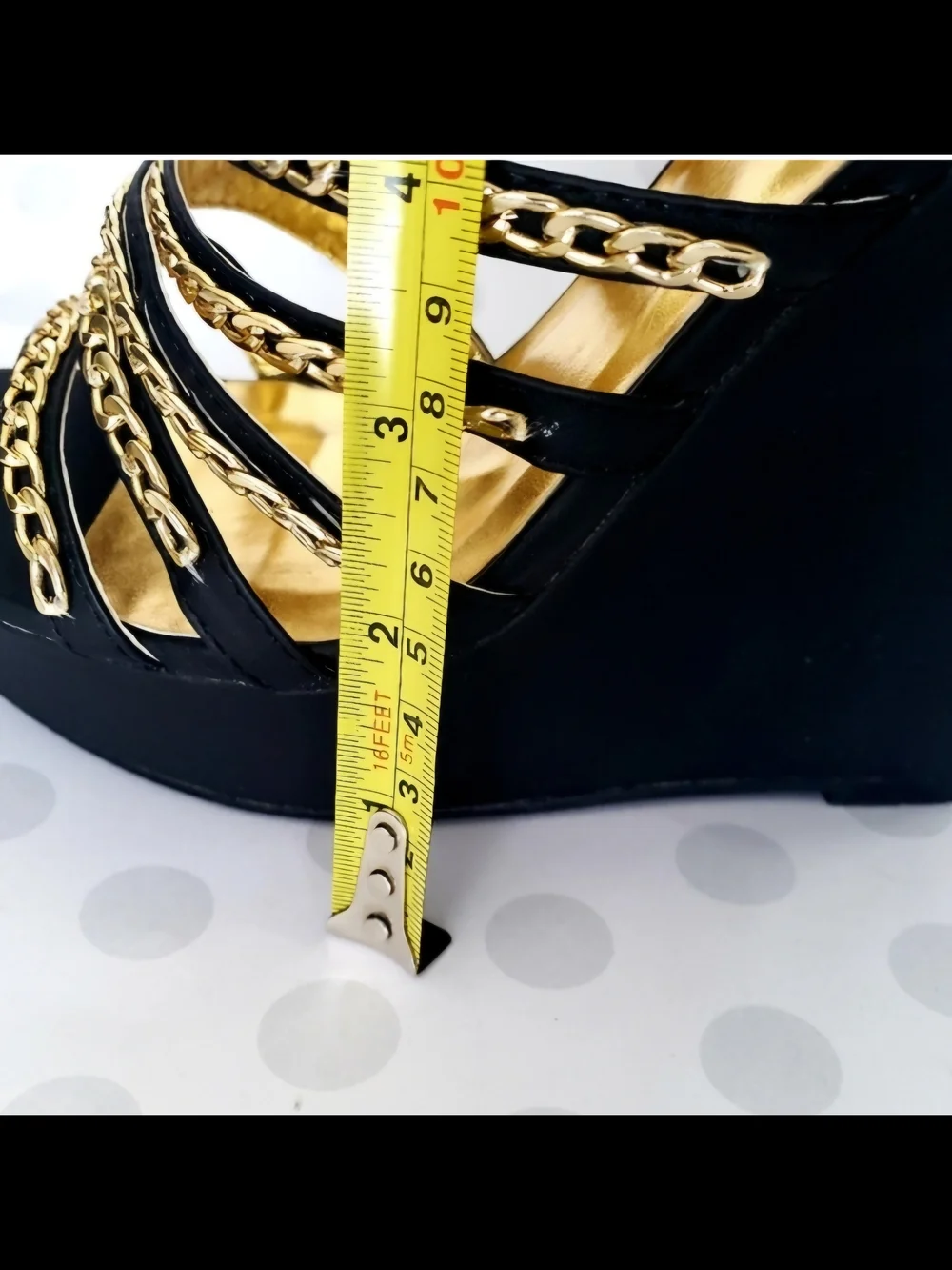 *LIILIANA Black Gold Chain Caged Platform Wedges High Heels Sandals Size 8.5 NIB